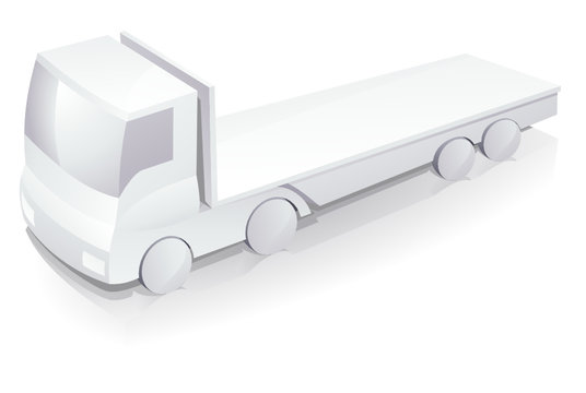 Camion semi-remorque blanc à plateau (reflet)