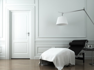 chaise lounge on white classic wall