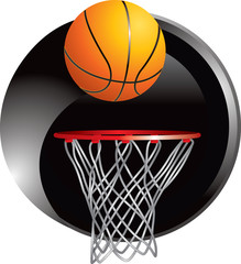 Basketball going into hoop