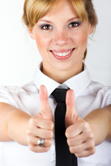 Portrait of a successful business woman with thumbs up - 13329855