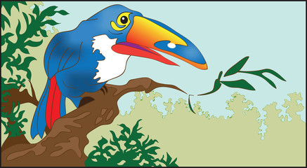 The southern multi-coloured bird sitting on a branch of a tree © Alexandr Sidorov