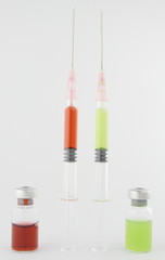 two syringes, two ampoules - obrazy, fototapety, plakaty