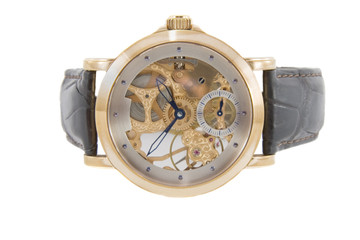 Rich gold swiss made chronograph watch in white background