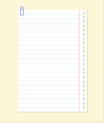 White lined ruled notepaper (with clipping path)
