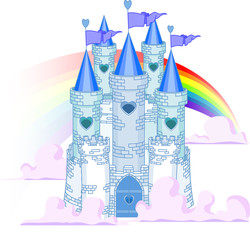 Vector Illustration of a Fairy Tale Princess Castle in the sky.