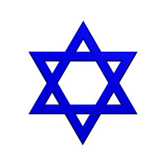 Blue Judaism religious symbol isolated on white.
