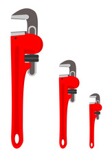 Set of three pipe wrenches