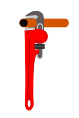 A pipe wrench with a pipe