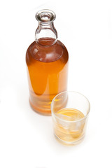 Bottle of Scotch whiskey isolated on a white studio background.