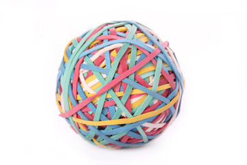Elastic band ball on white background