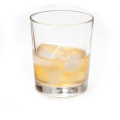 Glass of Scotch whiskey isolated on a white studio background.