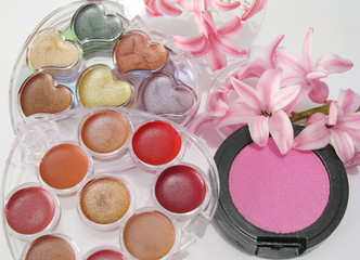 makeup set and flowers