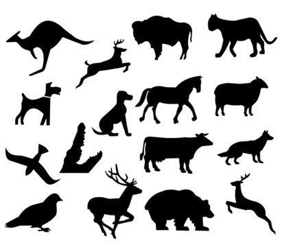 assorted animal silhouettes bear bison dog and deer