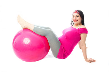 Fototapeta na wymiar beautiful pregnant woman with a fitness ball