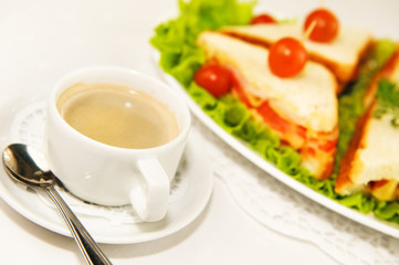 Eating on the run. Fresh and tasty home-made canape sandwiches