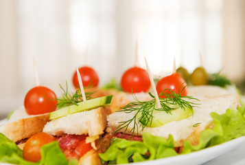 Eating on the run. Fresh and tasty home-made canape sandwiches