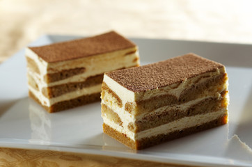 Two pieces of tiramisu