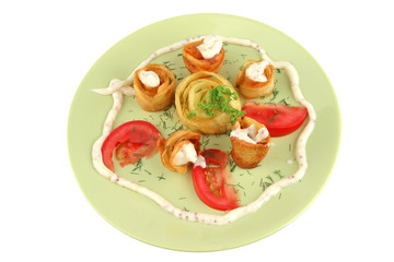 served potatos with sauce