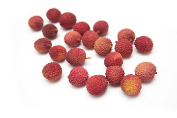 Lychees isolated on a white studio background.