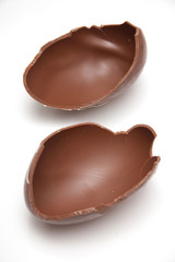Chocolate easter egg isolated on a white studio background.