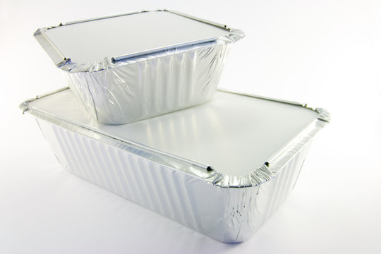 One rectangle and one square catering trays