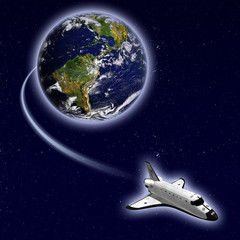 Space-shuttle.Illustrazione tridimensionale di una navicella che va nello spazio