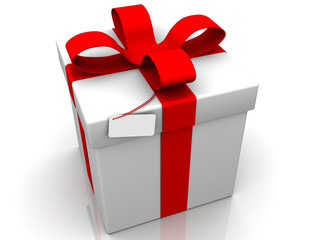 Gift box with red ribbon.