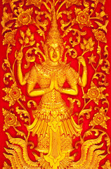 Traditional Thai style Buddhist church door decoration