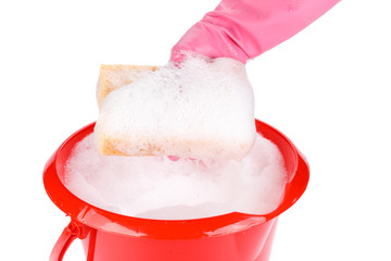 Household sponge in a hand