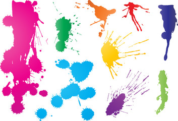 Nine vibrant color graffiti paint splatters