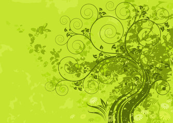 Green abstract nature with grunge background. Vector layered.