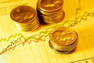 coins and financial graph