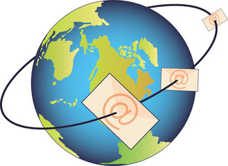 Erde mit E-Mail-Briefen