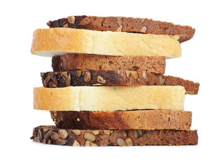 Slices of three kinds of bread close up