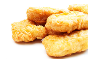 the chicken nuggets on white background