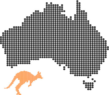 Australia map and the kangaroo-Pixel series