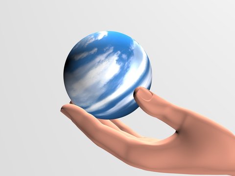 human hand holdning a small defenceless planet