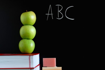 blackboard and apples