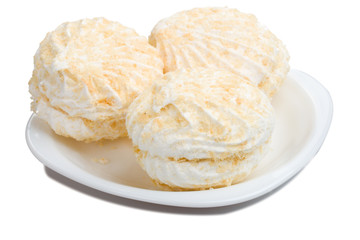 three marshmallow on plate