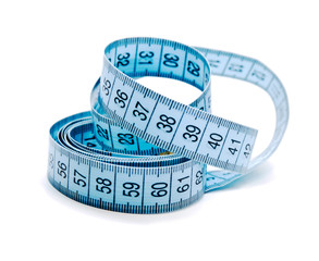 Blue measuring tape isolated on white