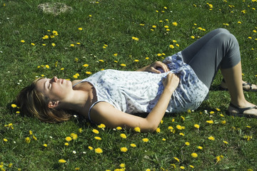 relaxed in meadow