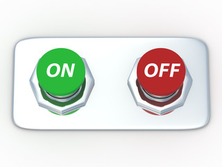 Buttons with an inscription on and off. Isolated 3D image