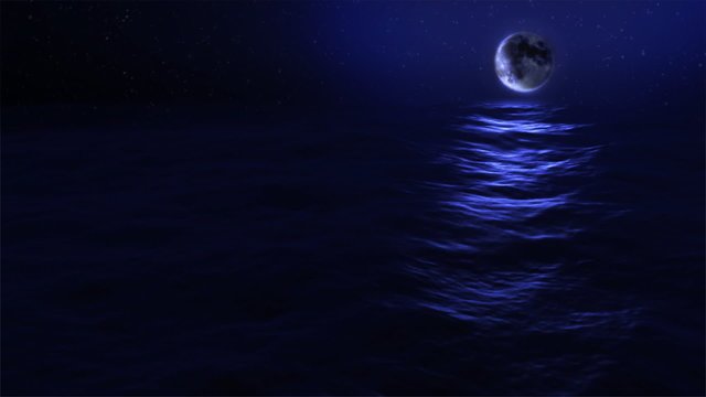 Night Moon Eclipse and Meteorite across Ocean Waves (1030)