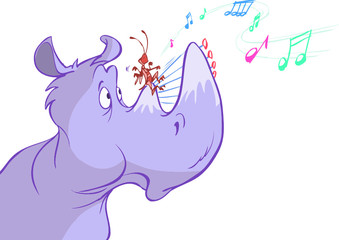 bug playing music on rhino’s nose