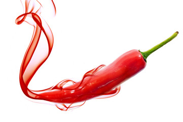 red hot chili pepper with smoke on white