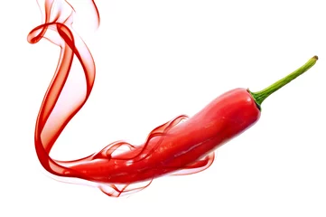 Wall murals Hot chili peppers red hot chili pepper with smoke on white