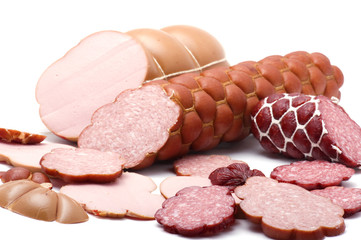 Cutting sausage closeup