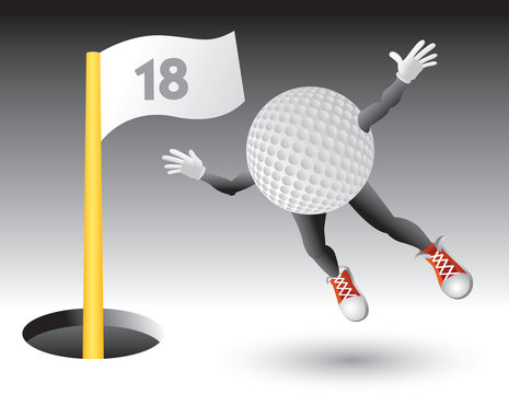 Eighteenth hole golf ball cartoon character