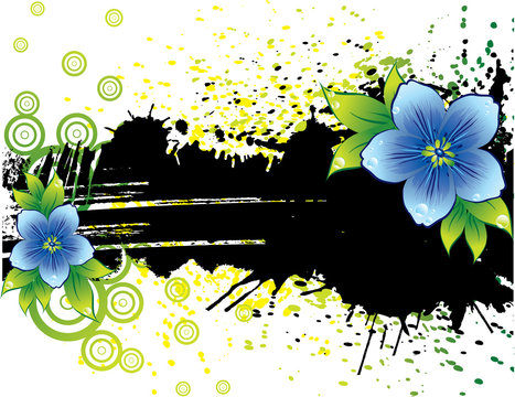 bleck grunge banner with flowers