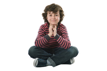 Adorable caucasian boy sitting
